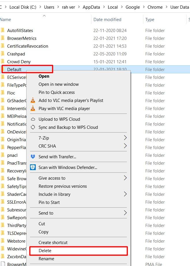 Delete Default Folder from Chrome AppData