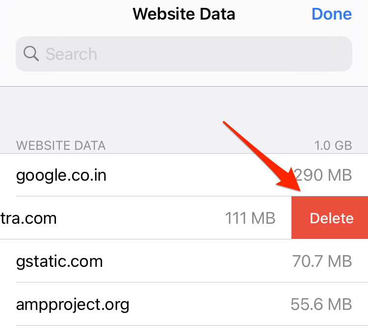 Delete Website Data from Safari iOS