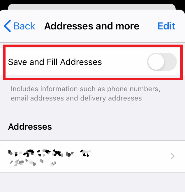 Disable Autofill Address option in Chrome iOS