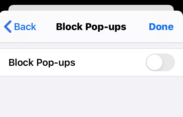 Disable Block Pop-ups option in Chrome iPhone