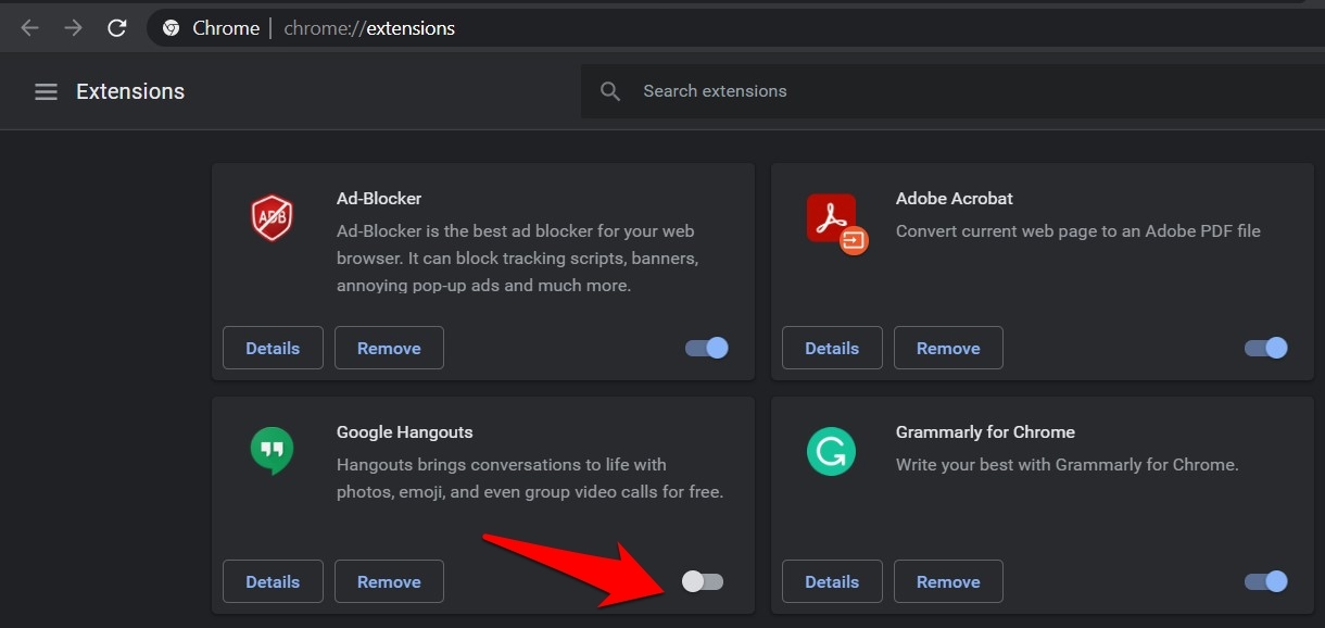 Disable Extensions in Chrome Browser