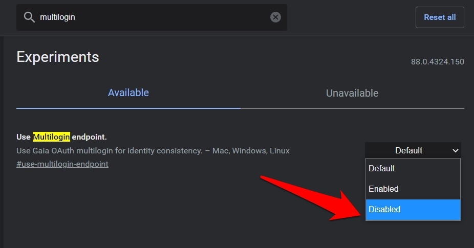 Disable Use Multilogin Endpoint Chrome Flags