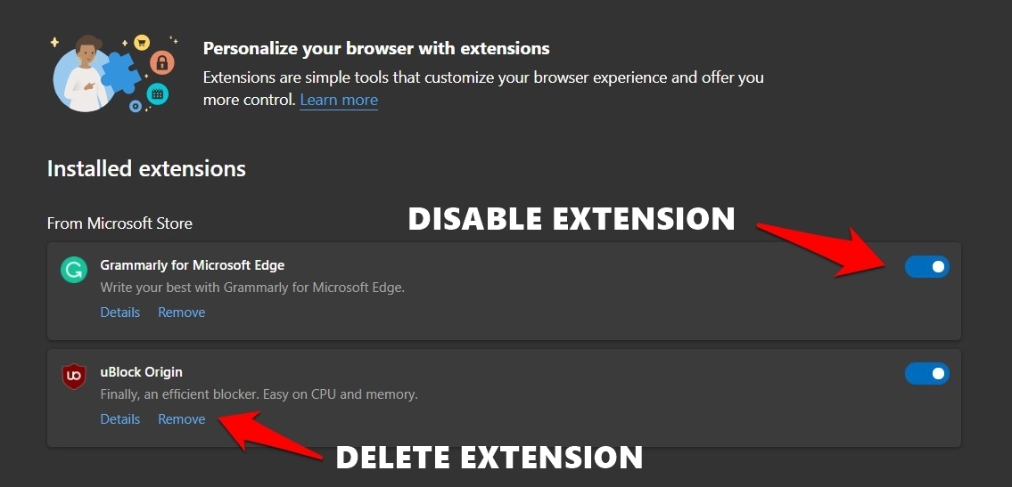 Disable the Extensions on Web Browser
