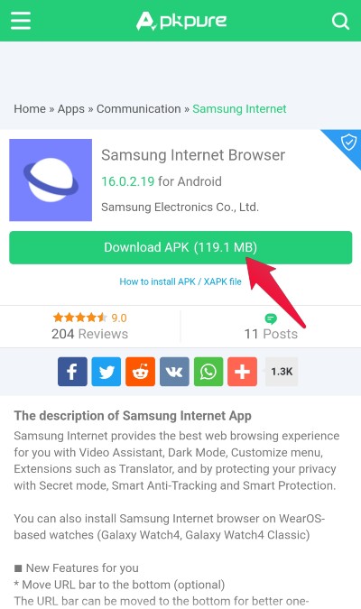 Download APK of Samsung Internet Browser from APKPure Site