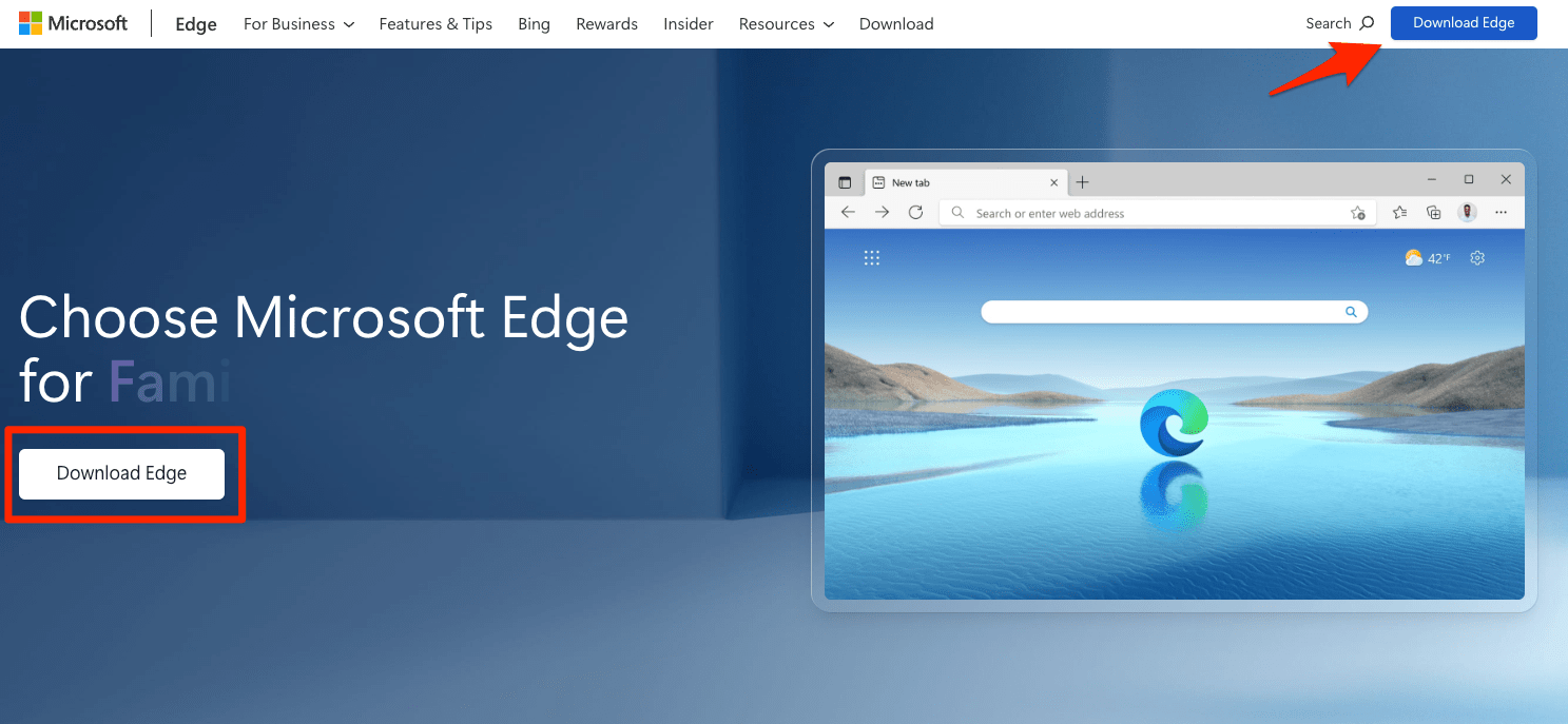 Download Edge button on Microsoft Edge Homepage