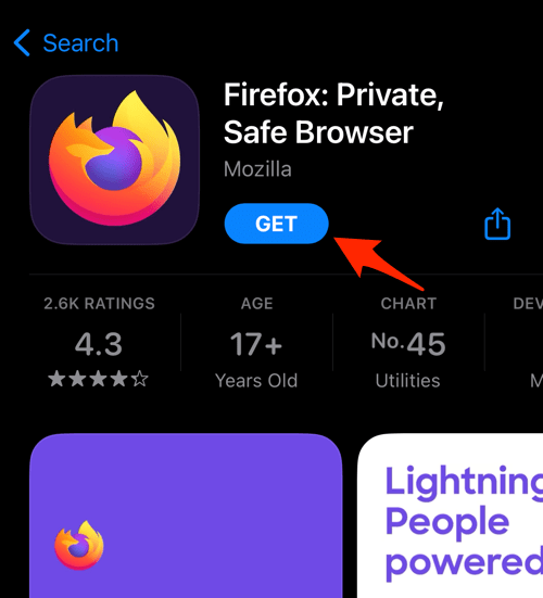 Download Firefox app on iPhone using GET button on App Store in iPhone