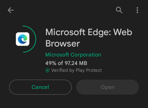 Download and Update Progress of Microsoft Edge on Android Play Store