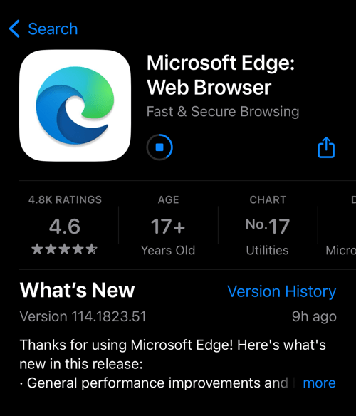 Downloading and installing Microsoft Edge browser on iPhone