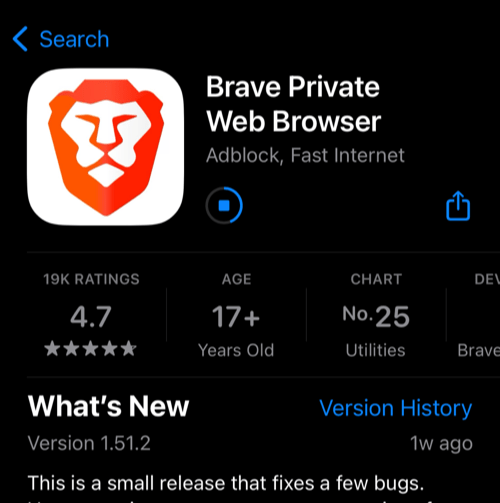 Downloading and updating Brave app on iPhone in App Store