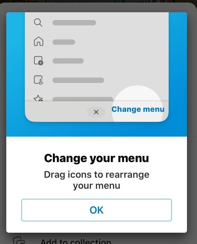 Edge iOS Change Menu to rearrange menu