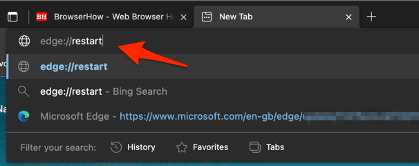 Edge browser restart action in address bar