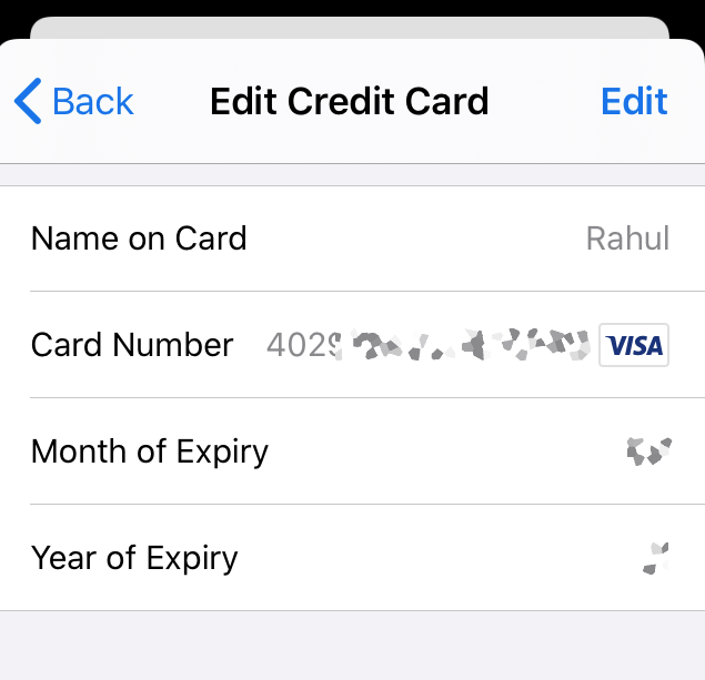 Edit Credit Card Details and Payment in Chrome iOS