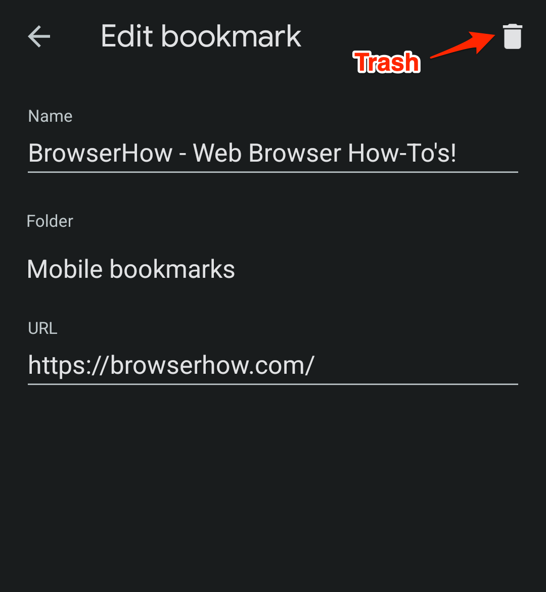 Edit Bookmark screen on Chrome Android