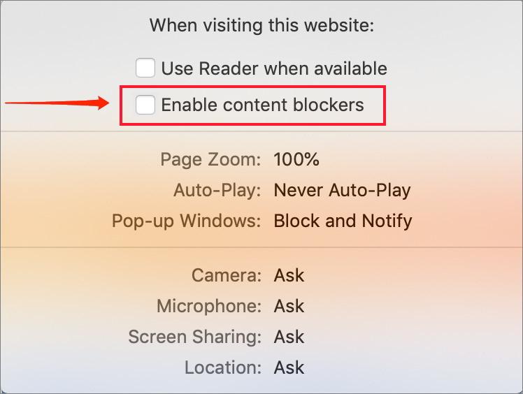 Enable Content Blockers in Safari browser