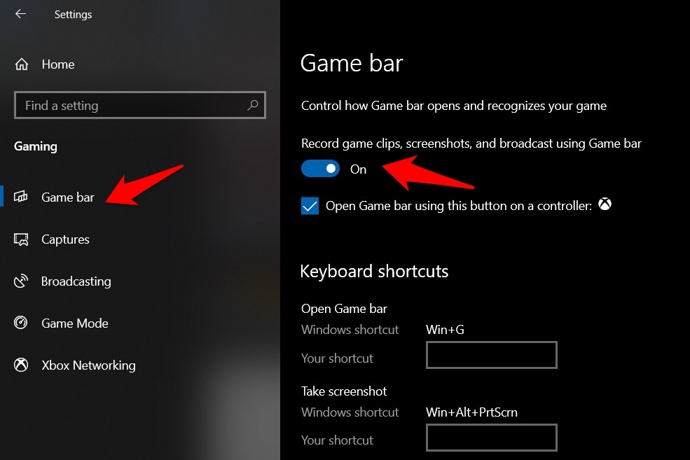 Enable Game bar in Windows 10 OS