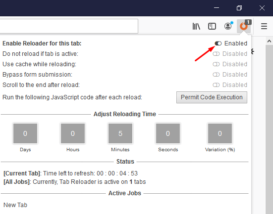 Enable Reloader for this Tab in Firefox