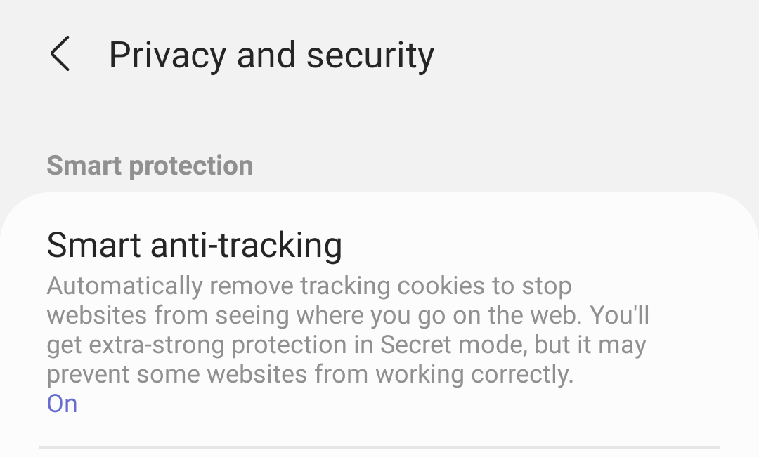 Enable Smart Anti-tracking in Samsung Internet