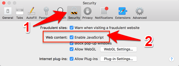 Enable or Disable JavaScript option on Safari Mac