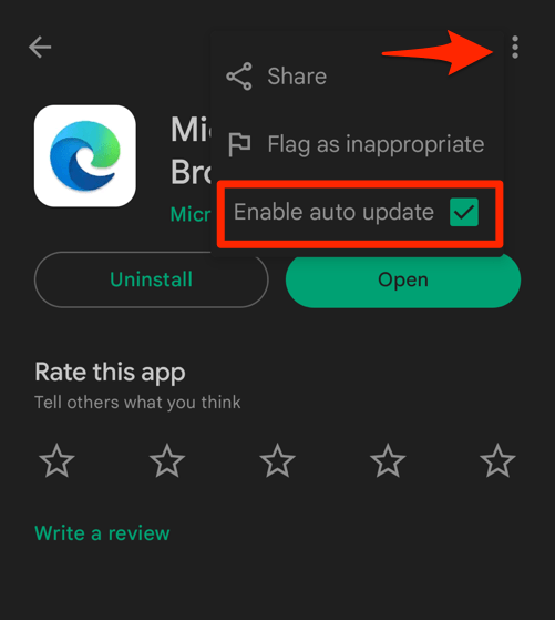 Enable Auto Update Edge app in Play Store