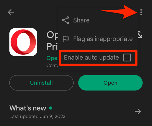 Enable Auto Update option for Opera app in Play Store