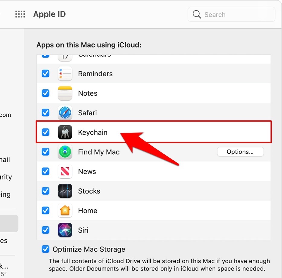 Enable Keychain in MacOS Apple ID