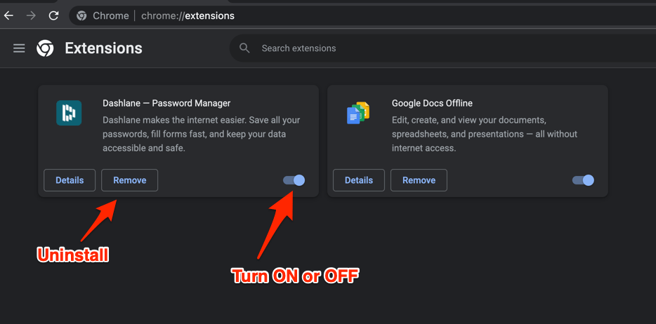 Enable and Disable Extensions in Chrome with Remove button