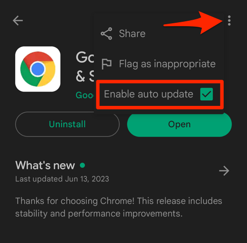 Enable auto-update option for Chrome app in Android Play Store