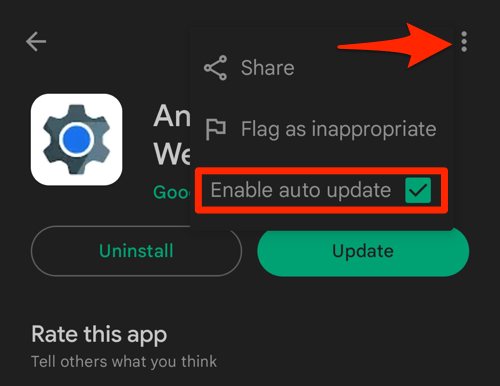 Enable auto update for Android System WebView in Play Store