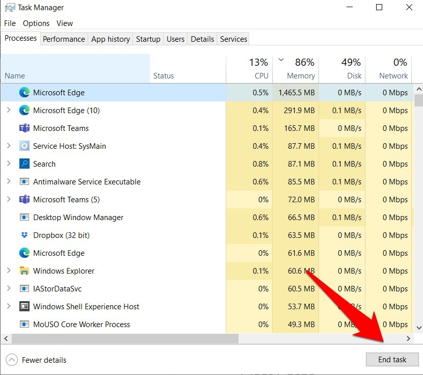 End Microsoft Edge Task from Windows Task Manager