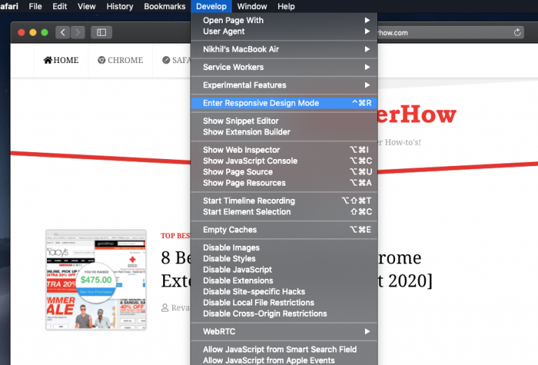 How to View Mobile Site Layout in Safari browser on Mac