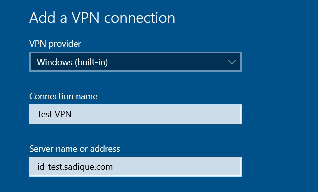 Enter VPN server name and connect built-in Windows VPN