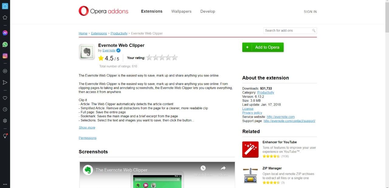 Evernote Web Clipper for Opera Browser