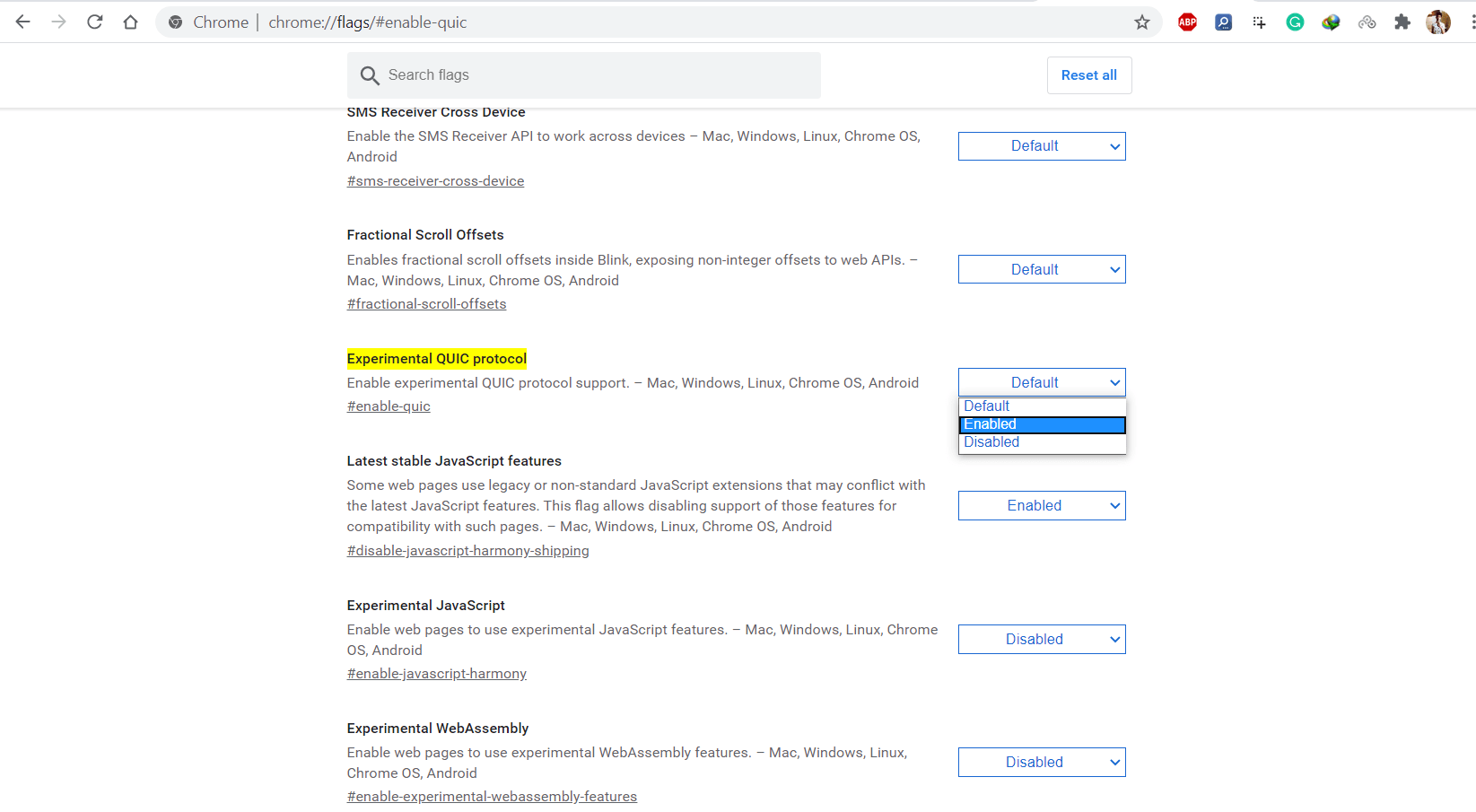 Settings flags