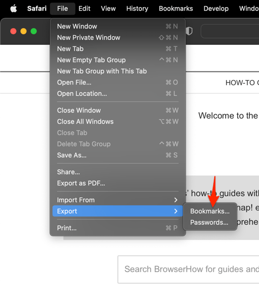 how to export safari bookmarks to new mac