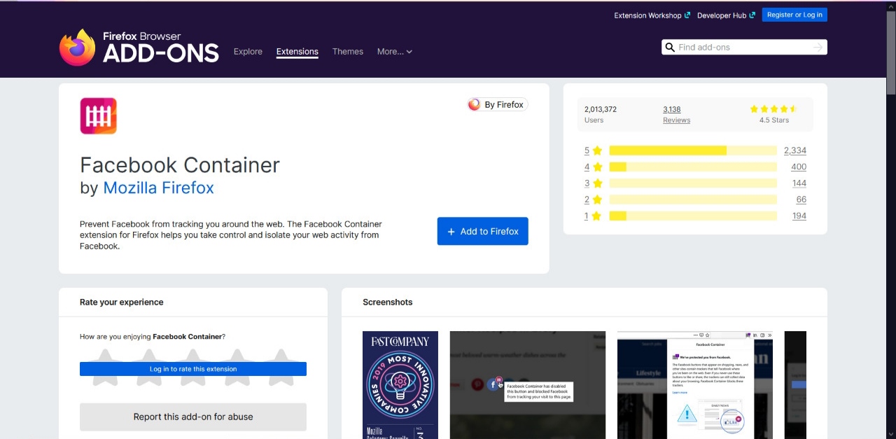 Facebook Container Privacy Add-on Firefox