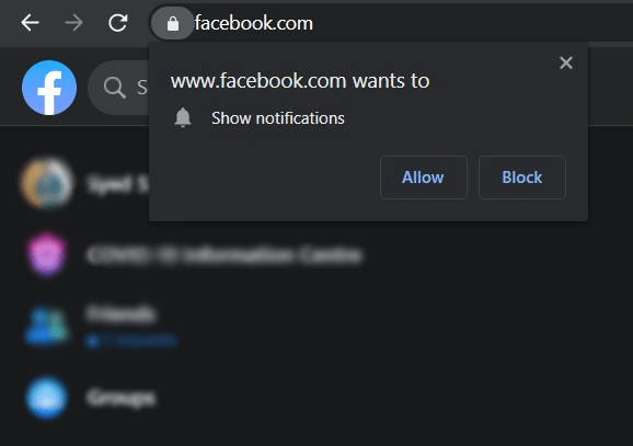 Facebook Show Notifications Request on Chrome