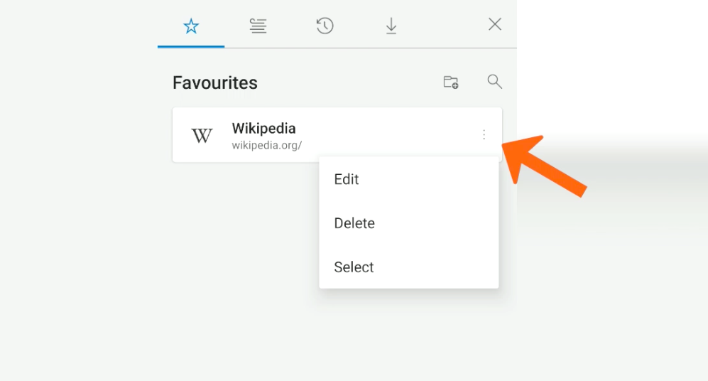 Favorites list with edit delete and select option