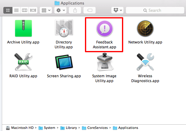 Feedback Assistant App in MacOS Applications