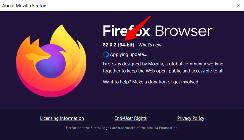 Firefox Browser Version and Architecture