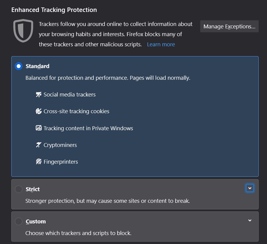 Firefox Enhanced Tracking Protection