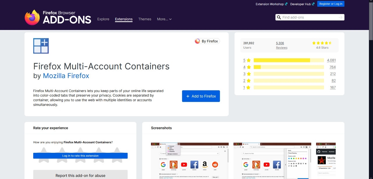 Firefox Multi-Account Container Add-on