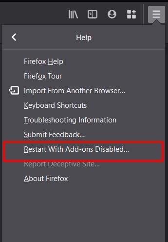 Firefox Restart with Add-ons Disabled