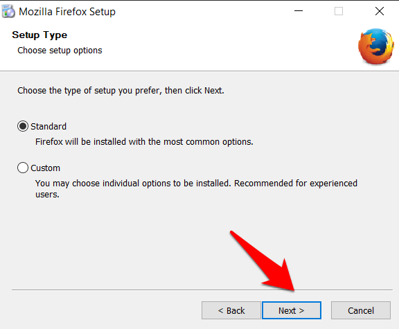 Firefox Setup Window Next button