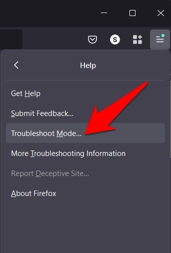 Firefox Troubleshoot Mode menu