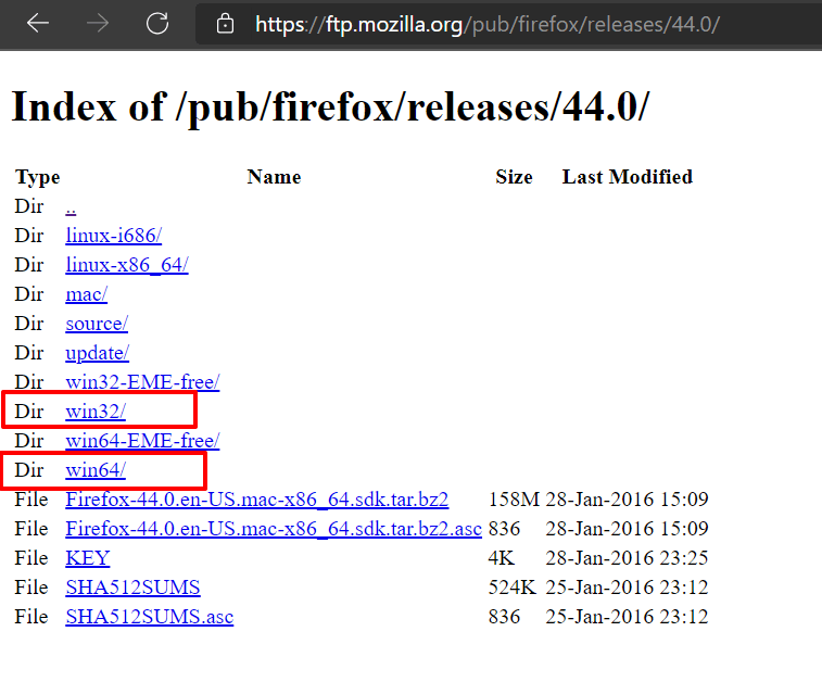 Firefox Version and Architecture Directory in FTP