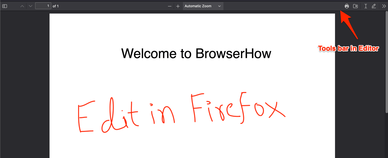 Firefox PDF Editor with tools bar menu