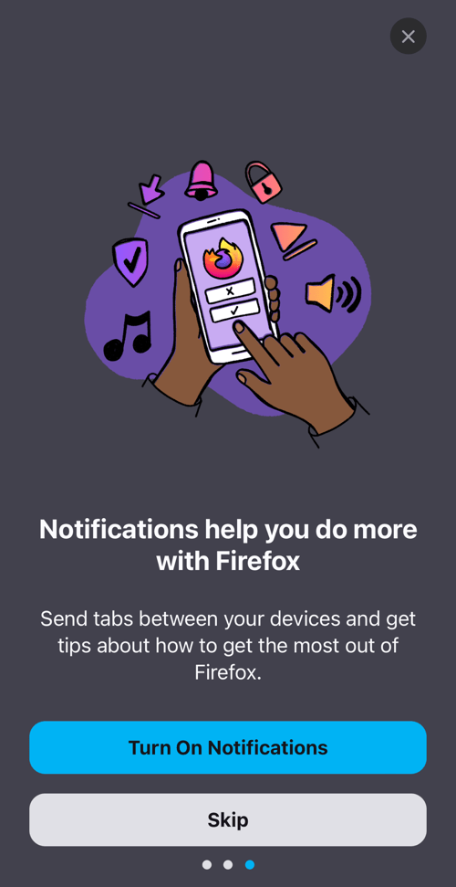 Firefox app on iPhone initial setup screen