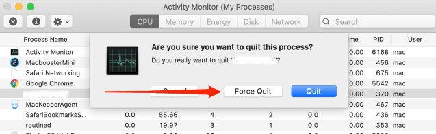 Force Quit command in Activity Monitor app