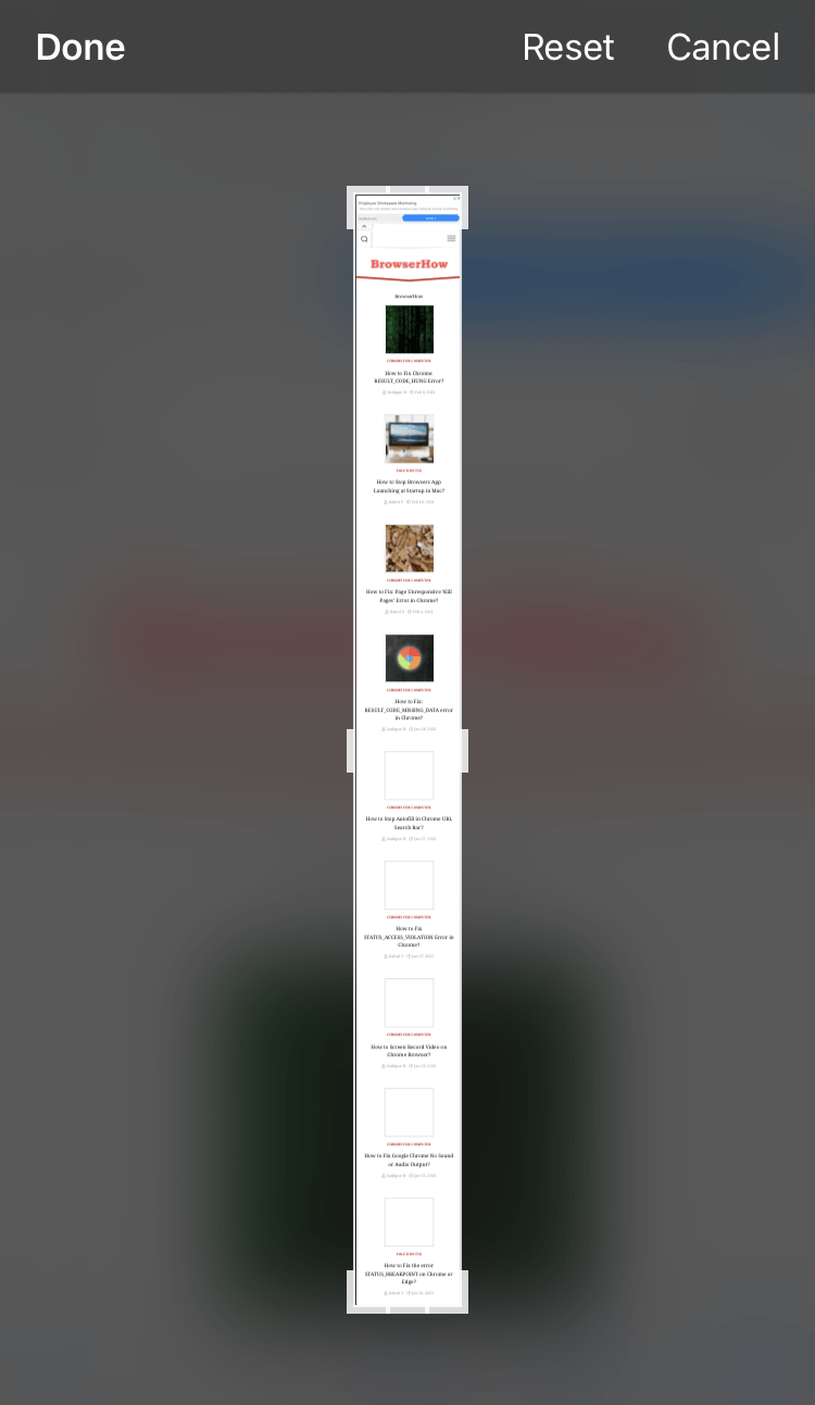 Full Page Screenshot Crop Preview in iPhone