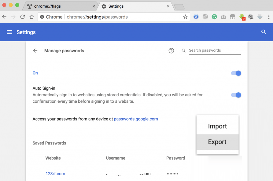 Импорт chrome